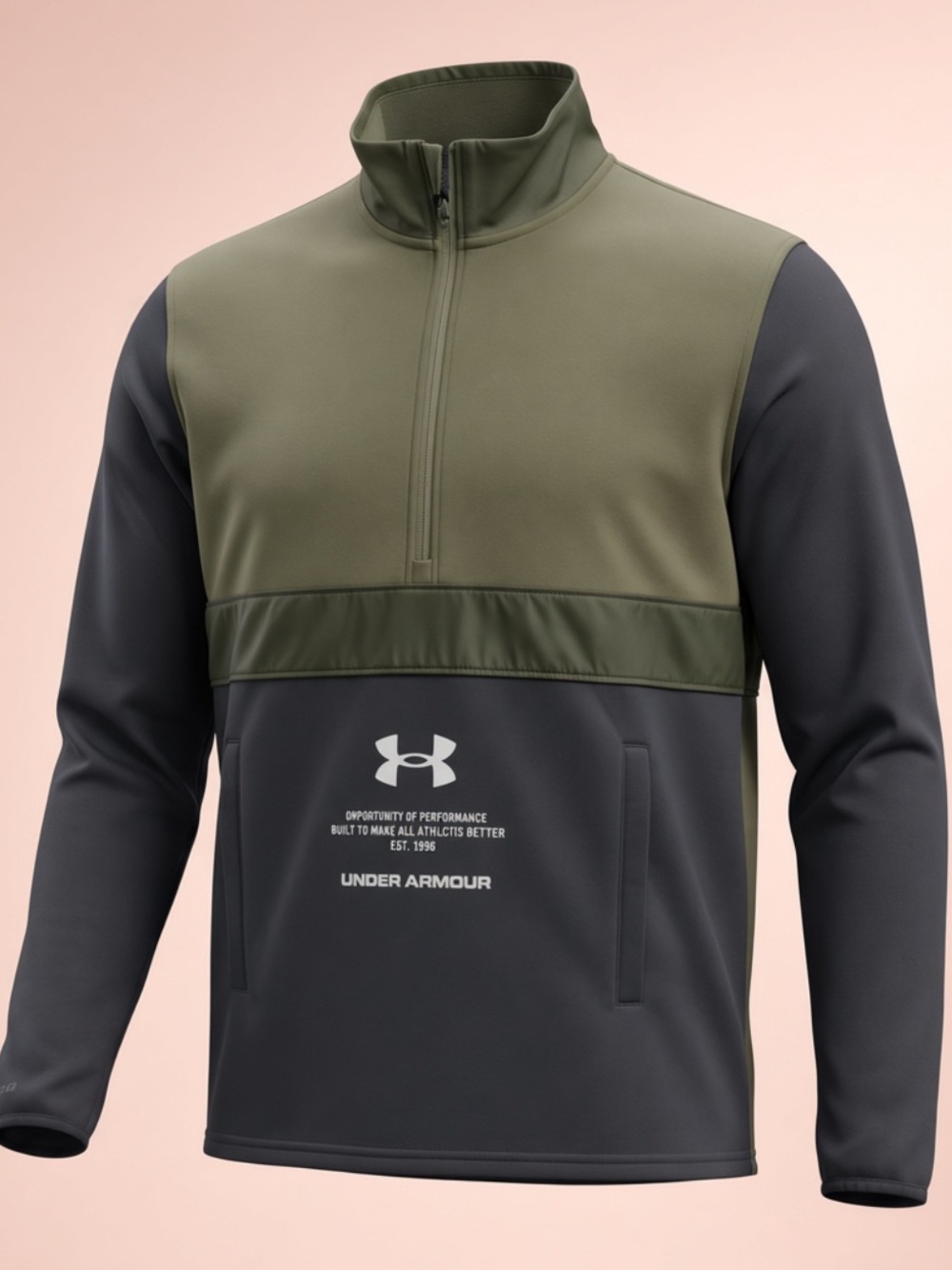 Men’s Under Armour Olive & Black Half-Zip Performance Pullover. NWOT